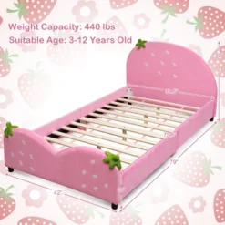 Tangkula Pink Kids Upholstered Twin Bed Toddler Bed With Adjustable Non-slip Feet -Beauty house GUEST d7970373 3b71 46e9 8237 8661261bff2f