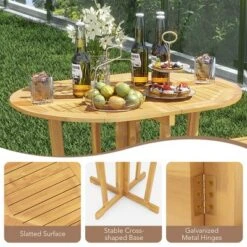 Tangkula Outdoor Folding Bar Table W/ Oval Tabletop & Cross Base For Patio Natural -Beauty house GUEST d7fdfcf1 c9b9 487a a57f 3b7f2cee94e3