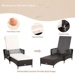 Tangkula 2 PCS Patio Chaise Lounge Chair Six-Position Adjustable Outdoor Recliner With Cushion & Pillow -Beauty house GUEST d81f60cb 344d 4e97 89ba 925d4fbd21c6