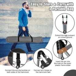 Tangkula Portable Folding Hammock Free Standing Hammock W/ Stand-Folds&Carrying Bag&Anti-Slip Buckle&Storage Pocket -Beauty house GUEST d8524138 a5c5 4a91 a338 44502e8559d1