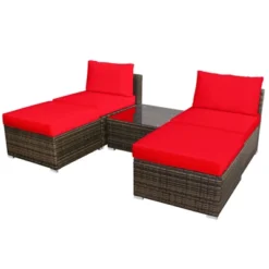 Tangkula 5-Piece Outdoor Rattan Wicker Sofa Set Lounge Chair With Red Cushions -Beauty house GUEST d92c1574 4266 4ad3 9231 81816d535717