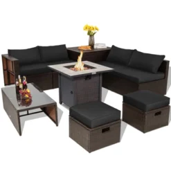 Tangkula 9 PCS Outdoor Patio Furniture Set W/ 30" Propane Fire Pit Table PE Wicker Space-Saving Sectional Sofa W/ Storage Box And Cushions Black/Gray/Navy/Red/Turquoise/Off White 25 Tangkula 9 PCS Outdoor Patio Furniture Set W/ 30" Propane Fire Pit Table PE Wicker Space-Saving Sectional Sofa W/ Storage Box And Cushions Black/Gray/Navy/Red/Turquoise/Off White -Beauty house GUEST d949e5dd 1dea 468d 988f f053c4513f1b
