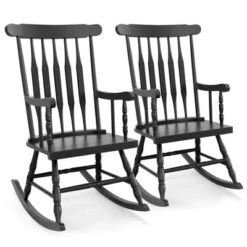 Tangkula 2PCS Wooden Rocking Chair Single Rocker Indoor Garden Patio Yard Black -Beauty house GUEST d97b44a5 ae14 47fa 881e 759a45681f18