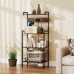 Tangkula Kitchen Bakers Rack W/ Power Outlet 4 Tiers Coffee Bar Table W/ 2 AC Outlets -Beauty house GUEST d9a7a4f5 feb9 4a71 ae73 5c3bf8999142