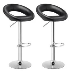 Tangkula Set Of 2 PU Leather Bar Stools Adjustable Kitchen Counter Chairs Black -Beauty house GUEST d9bb4e45 ff00 421b 950b 1f38b1541fac