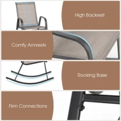 Tangkula Set Of 2 Metal Rocking Chair Heavy-Duty Rocker Outdoor Anti-Slip Brown Patio -Beauty house GUEST d9cc0ff8 9e67 4ab7 92e6 3d84347da5bc