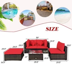Tangkula 5PCS Rattan Sectional Sofa Set Patio Furniture Set W/ Red Cushion Pillow -Beauty house GUEST d9e976e2 f0c6 4bbb aa3e 3d809f18534e