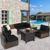Tangkula Patio Rattan 7PCS Cushioned Chair Set Furniture Set Thick Cushion W/ 50,000 BTU Propane Fire Pit Table For Garden Black/Navy/Red/Turquoise/Off White -Beauty house GUEST da2115ab e433 4b43 b007 092499a2f2d1