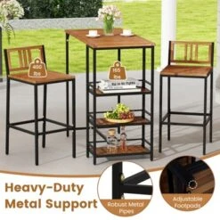 Tangkula 3 Pieces Outdoor Wood Bar Set W/ 3-Tier Storage Shelf & Metal Frame For Backyard -Beauty house GUEST da48c2a0 faf7 4b19 a91a de8d6feabb71