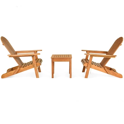 Tangkula Outdoor 3 Pieces Adirondack Chair Patio Furniture Set Eucalyptus Wood 6 Tangkula Outdoor 3 Pieces Adirondack Chair Patio Furniture Set Eucalyptus Wood - Image 4