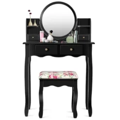 Tangkula Vanity Table Set W/Detachable Mirror & Stool Black/White -Beauty house GUEST daac9ddf 516c 4cd2 9117 92acb7a5a6f0