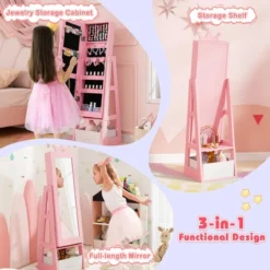 Tangkula Kids Jewelry Cabinet W/ Full-Length Mirror Foldable Drawer Anti-toppling System -Beauty house GUEST dae2db9d 638c 469c 8675 f3bfa70730a8