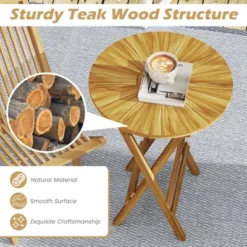 Tangkula Patio Folding Side Table 23.5" Teak Wood Round End Table Fully Assembled Natural -Beauty house GUEST db1f405a 060c 4f8d 91c9 e66d7dc6c000
