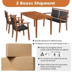 Tangkula 4PCS Patio Dining Set Acacia Wood Rattan Furniture Set W/ Umbrella Hole -Beauty house GUEST db4e103f 0c4b 4ac9 b6b4 e17f5d8104e2