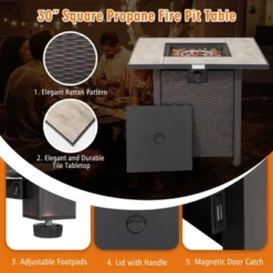 Tangkula 5-Piece Patio Furniture Set With 30 Inches Gas Fire Pit Table Outdoor PE Wicker Sectional Sofa Set With Cushions Red/Beige/Navy/Turquoise -Beauty house GUEST dba7a6c3 04f6 40b2 b805 5fe0235a5e6f