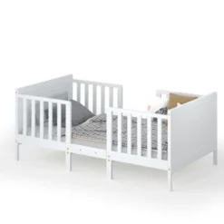 Tangkula 2-in-1 Convertible Kids Furniture Bed Toddler Crib With 2 Side Safety Guardrails White/Brown -Beauty house GUEST dbb1d2a3 a080 41be bd5c c866c1198062