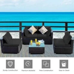 Tangkula 6-Piece Patio Furniture Set W/ 30" Propane Fire Pit Table Outdoor PE Wicker Conversation Set W/ Cushions &Tempered Glass Coffee Table -Beauty house GUEST dbb383e4 dabe 4a93 bf76 2dfc9053ef0c