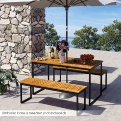Tangkula 55” Patio Dining Table 6 People Acacia Wood Dining Table With Slatted Tabletop U-shaped Frame Adjustable Foot Pads -Beauty house GUEST dbc25318 3f5d 494f 9a97 9895aca7ecbd