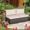Tangkula 2PCS Patio Sectional Armless Sofas Outdoor Rattan Furniture Set W/ Cushions