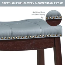 Tangkula 4 PCS Saddle Bar Stools Backless Nailhead Counter Stool With Grey Cushions White/Coffee -Beauty house GUEST dc08f7d4 747a 42f3 8145 2f85bb9e8baf