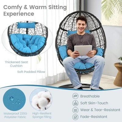 Tangkula Hanging Hammock Chair Egg Swing Chair W/ Blue Cushion Pillow Stand 8 Tangkula Hanging Hammock Chair Egg Swing Chair W/ Blue Cushion Pillow Stand - Image 6