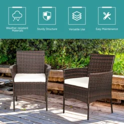Tangkula Outdoor 4 PCS Rattan Dining Chair Patio Cushioned Arm Chair W/Zipper Brown -Beauty house GUEST dc4850d7 4082 491a 8867 1a129c4b0dae