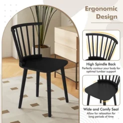 Tangkula 4 PCS Dining Chair Windsor High Spindle Back Wood Kitchen Chairs W/ Rubber Wood Frame -Beauty house GUEST dc7b9f74 2483 4448 95b6 659fdf5a865e