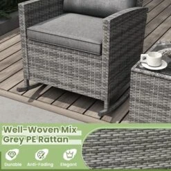 Tangkula Set Of 3 Wicker Rocking Set Patio W/ Tempered Glass Table & Soft Cushions -Beauty house GUEST dc878bdd 0687 4dfe 988b 69793fac81f6