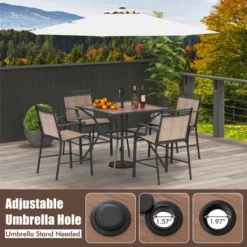 Tangkula Patio Table For 4 People W/ Umbrella Hole Wood-Like Tabletop Metal Support Legs -Beauty house GUEST dc8cb328 c60f 4872 b7b5 a47204900d91