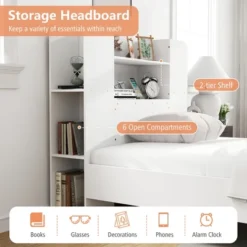 Tangkula Twin Size Bed Frame Wooden Platform Bed Kids Bed Frame W/ Bookcase Headboard -Beauty house GUEST dcb1910c 69d2 4288 a625 016f52d56d19