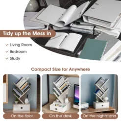 Tangkula 5-Tier Tree Bookshelf W/ Wooden Drawer Display Storage Organizer Rack -Beauty house GUEST dceb7327 3a74 4d9a b71c d5446efdd24f