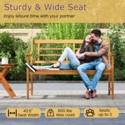 Tangkula Patio Acacia Wood Bench Wooden 2-Person Outside Chair W/Curved Armrests Slatted Seat & Backrest Outdoor Loveseat -Beauty house GUEST dd0f9d6c f4c0 4593 8274 354041b4adcb