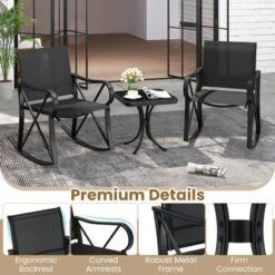 Tangkula 3 Piece Patio Rocking Set 2 Rocking Chairs W/ Tempered Glass Side Table -Beauty house GUEST dd42c8e9 c908 42fc ba36 cd9f2b99608f