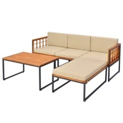 Tangkula 5PCS Furniture Set Acacia Wood Sectional Set With Seat & Back Cushions Patio -Beauty house GUEST dd5558f0 41ae 4a29 9c05 ab55e0aa7577