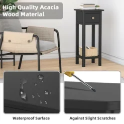 Tangkula 2 Tier End Bedside Sofa Side Table With Drawer Shelf Acacia Wood Nightstand Black -Beauty house GUEST dd87820a d2c9 4fb5 834c e25a1a939139