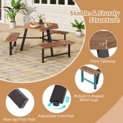 Tangkula 6 Person Acacia Wood Picnic Table Bench Set W/3 Seats Umbrella Hole Metal Frame -Beauty house GUEST dd93f2a4 0015 4850 995c fd5ea7692a2f