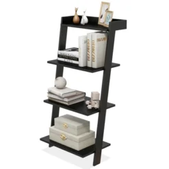 Tangkula 4-Tier Ladder Shelf 43” Tall Wooden Leaning Bookshelf Display Rack Modern Shelving Stand With Anti-tipping Device Black -Beauty house GUEST ddf6cc84 9b04 49bb 83db 235ba1bfd813