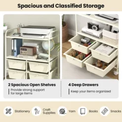 Tangkula 4-Drawer Rolling Storage Cart With 2 Shelves Mobile Utility Cart With Removable Drawers And Metal Frame With Lockable Wheels White -Beauty house GUEST de2056bd cc2c 4c8f b563 e8094f8dbf0e