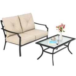 Tangkula 2PCS Patio Loveseat & Coffee Table Set Outdoor Cushioned Sofa For Garden Backyard -Beauty house GUEST de42795c b0ed 4e1d 89f6 9e7cfd61069e