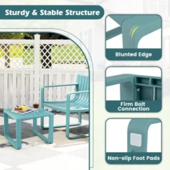 Tangkula 3 PCS Patio Furniture Set W/1 Loveseat & 2 Side Tables All-Weather Bistro Set Blue -Beauty house GUEST de693fec fbcf 480e a9d8 a8fda0467fb9