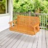 Tangkula 2-Person Porch Swing Chair Wooden Garden Swing Bench W/ Adjustable Chains