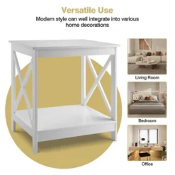 Tangkula Set Of 2 Accent End Table 2-Tier Sofa Side Table Nightstand W/ X-Shaped Frame White -Beauty house GUEST de9da72f 0496 4c5d 9a5b c3db4da4071a