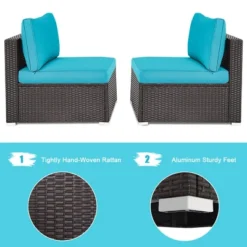 Tangkula 2PCS Patio Wicker Rattan Sectional Armless Chair Sofa W/ Turquoise Cushion -Beauty house GUEST decdc42a 38b6 4051 afd1 f79915de2585