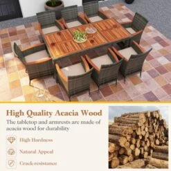 Tangkula 9PCS Patio Rattan Furniture Dining Set Acacia Wood Table Cushioned Chair For Outdoor -Beauty house GUEST df30f97a 45dd 466e 9df0 c42e3ff3ccf5