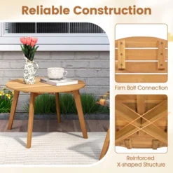 Tangkula Outdoor Acacia Wood Side Table Patio 24.5" Round End Table W/ Slatted Tabletop -Beauty house GUEST df6f779d f883 4b85 9fde b7fbeccd29ba