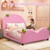 Tangkula Pink Kids Upholstered Twin Bed Toddler Bed With Adjustable Non-slip Feet -Beauty house GUEST df8a5140 8a93 4c3f adb4 68b58b065b1e