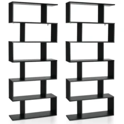 Tangkula 2 PCS 6-Tier S-Shaped Wooden Bookshelf Storage Bookcase Multifunctional Display Stand Shelf -Beauty house GUEST dfae7597 ee27 4b5e ac26 3fd1fc3f423b
