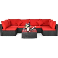 Tangkula 7-Piece Patio PE Rattan Sectional Sofa Furniture Set Wicker Sofa Conversation Set -Beauty house GUEST dfd8ee90 b1f1 4bf9 a36e cea28302142f