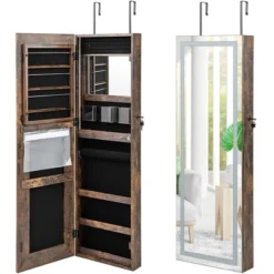 Tangkula LED Mirror Jewelry Cabinet Wall/Door Mounted Organizer Armoire W/ 3 Color Light -Beauty house GUEST dff902d6 b88d 4f3d 86ea fe2b812d46ad
