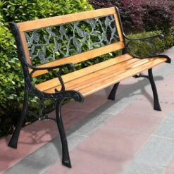 Tangkula Garden Iron Bench Porch Path Hardwood Chair For Patio Park Outdoor Deck -Beauty house GUEST e0abf993 766c 41f7 ac28 99a761df1f7c